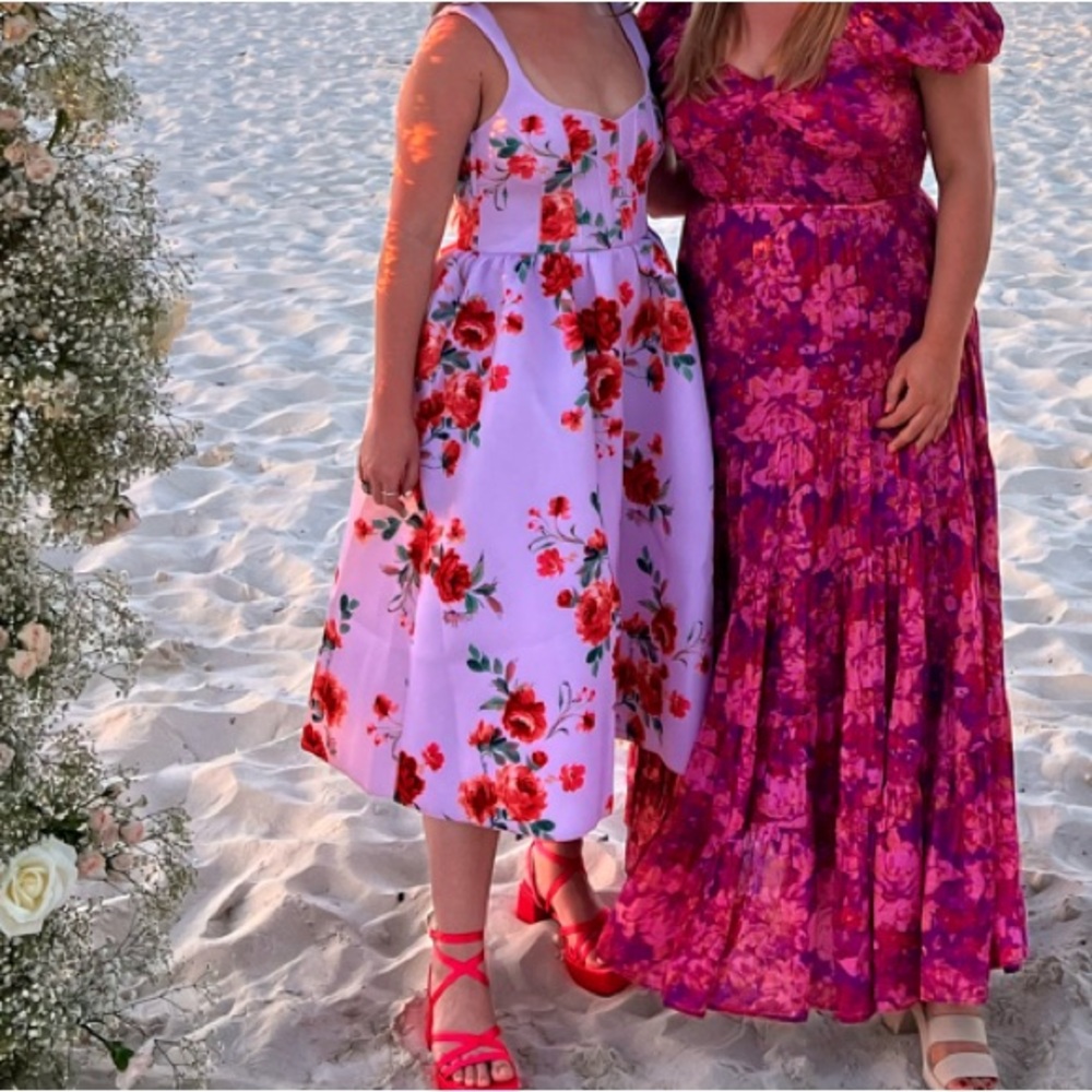 ASOS Design corset floral midi prom dress in lilac